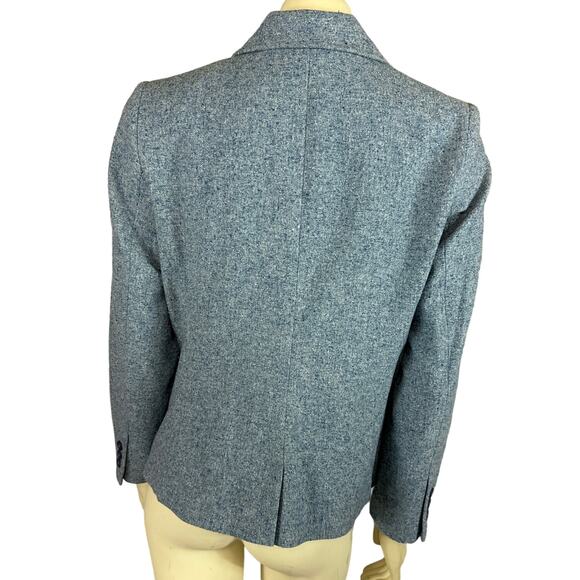 Vintage L.L. Bean Women's Blue Tweed Blazer with 2 way collar size medium - Picture 6 of 14